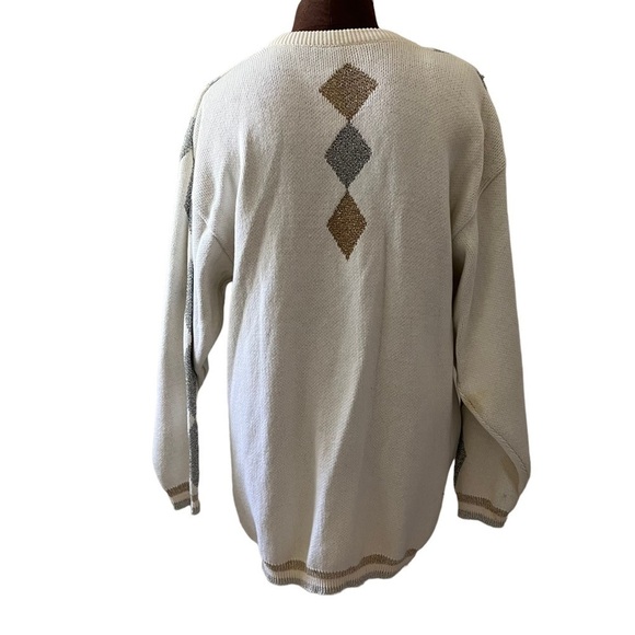 Pierre Cardin 1990s Metallic Harlequin Cardigan Sweater Medium - Picture 3 of 14